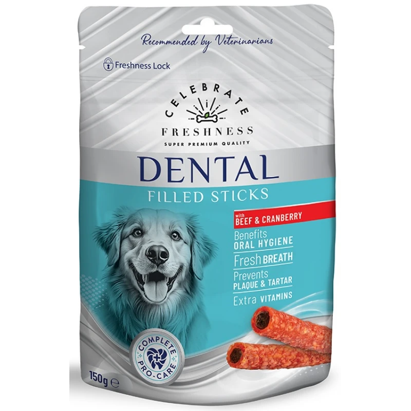 Λιχουδιές Celebrate Freshness Dental Filled Sticks Beef & Cranberry 150gr Σκύλοι