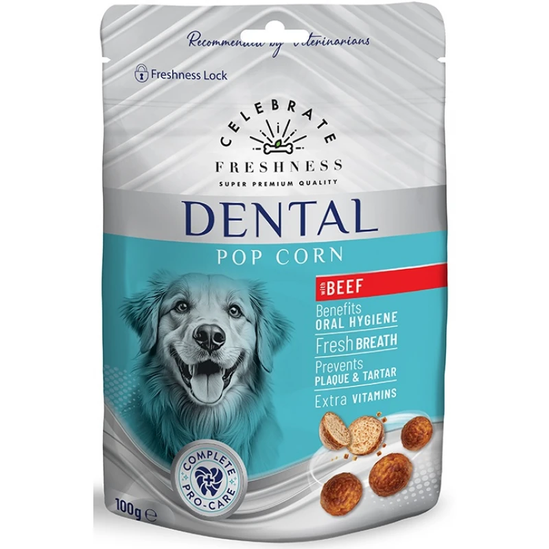 Λιχουδιές Celebrate Freshness Dental Pop Corn Beef 100gr Σκύλοι