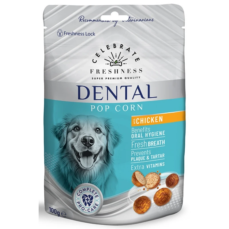 Λιχουδιές Celebrate Freshness Dental Pop Corn Chicken 100gr Σκύλοι