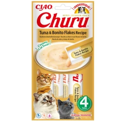 Λιχουδιές Γάτας Churu Cat Tuna & Bonito Flakes (4x14gr) 56gr Κρέμα Λιχουδιές Γάτας Churu Cat Tuna & Bonito Flakes (4x14gr) 56gr Κρέμα