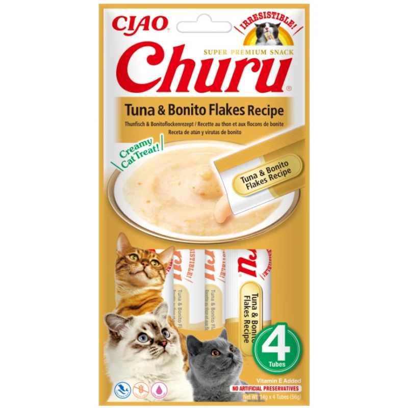 Λιχουδιές Γάτας Churu Cat Tuna & Bonito Flakes 56gr Κρέμα ΓΑΤΕΣ