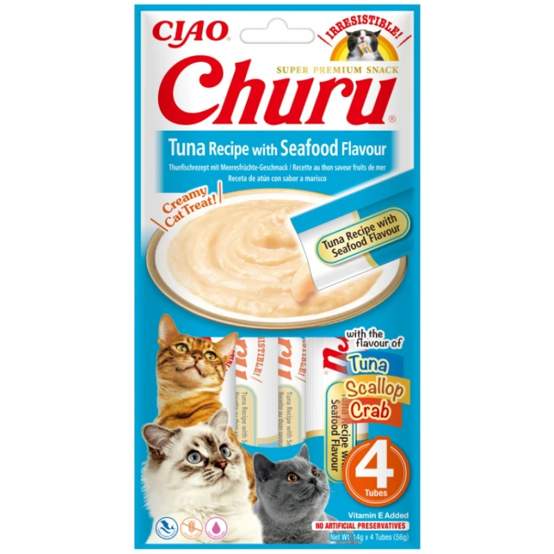 Λιχουδιές Γάτας Churu Cat Tuna & Seafood (4x14gr) 56gr Κρέμα ΓΑΤΕΣ