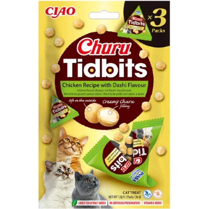 Λιχουδιά Churu Cat Tidbits Chicken with Dashi Flavor 36gr (3x12gr) Γάτες