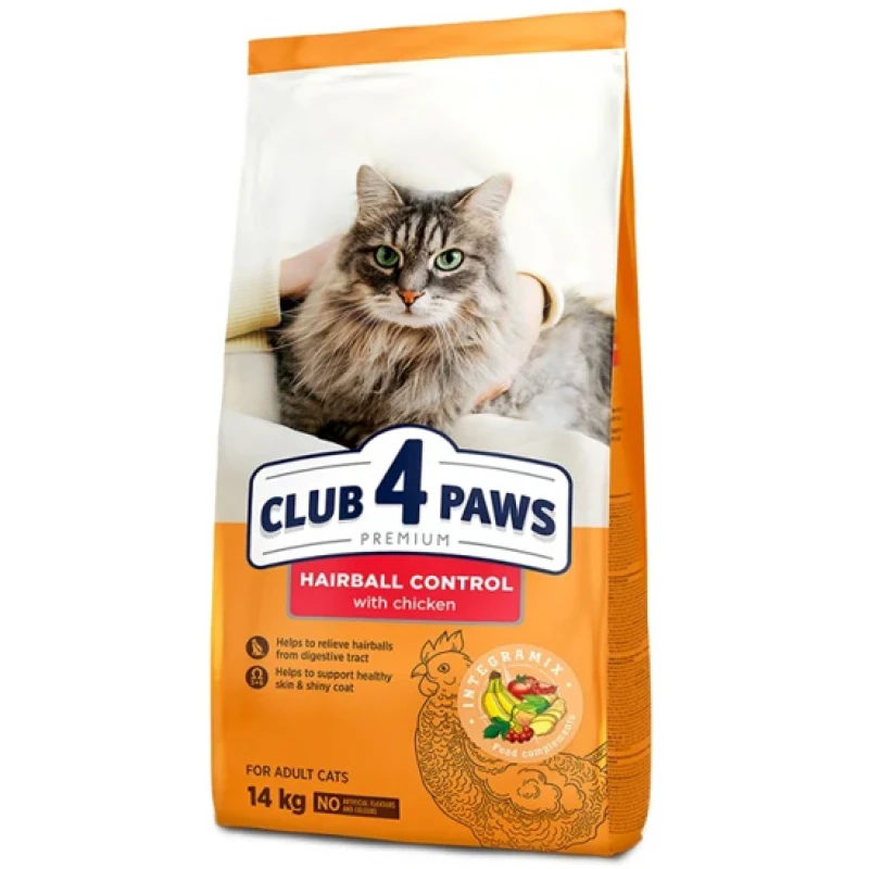 Ξηρή Τροφή Γάτας Club 4 Paws Hairball Control με Κοτόπουλο 14kg Γάτες