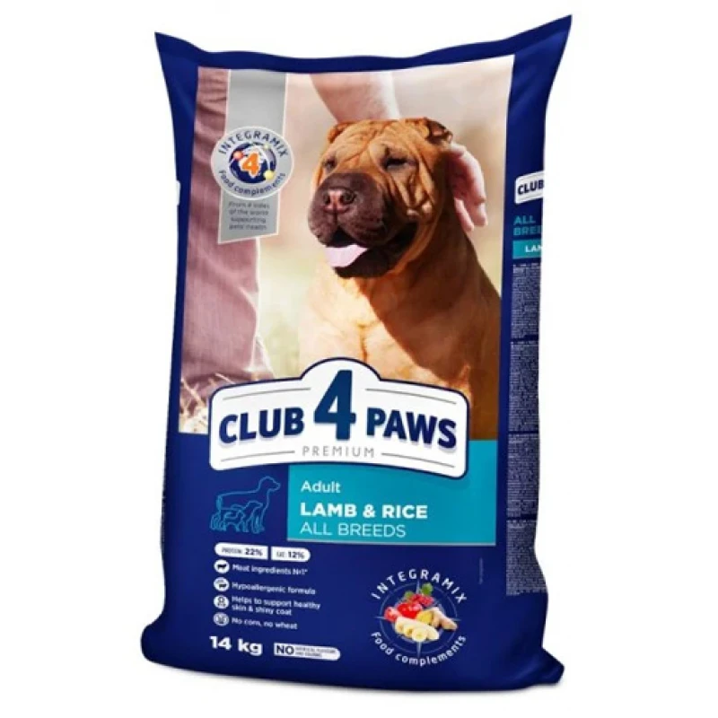 Ξηρή Τροφή Σκύλου Club 4 Paws Adult All Breeds Αρνί & Ρύζι 14kg Σκύλοι