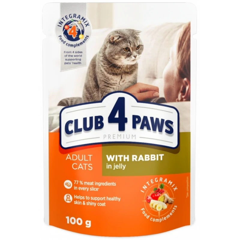 Υγρή τροφή Γάτας Club 4 Paws 100g με Κουνέλι σε Ζελέ ΓΑΤΕΣ