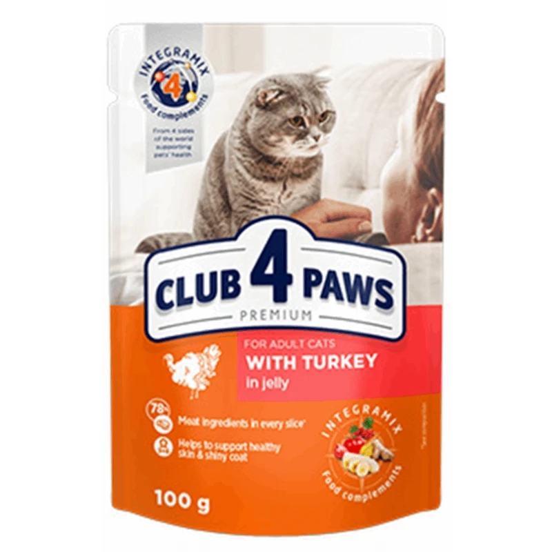 Υγρή τροφή Γάτας Club 4 Paws με Γαλοπούλα σε Ζελέ 100g ΓΑΤΕΣ