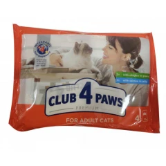 Υγρή τροφή Γάτας Club 4 Paws Σετ Κοτόπουλο σε Σάλτσα - Σολομός σε Ζελέ 4x85gr