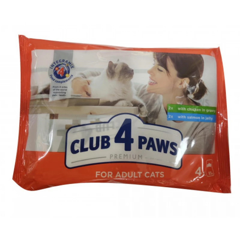 Υγρή τροφή Γάτας Club 4 Paws Σετ Κοτόπουλο σε Σάλτσα - Σολομός σε Ζελέ 4x85gr ΓΑΤΕΣ