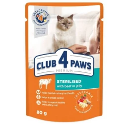 Υγρή τροφή Γάτας Club 4 Paws Sterilized με Βοδινό σε Ζελέ 80g Υγρή τροφή Γάτας Club 4 Paws Sterilized με Βοδινό σε Ζελέ 80g