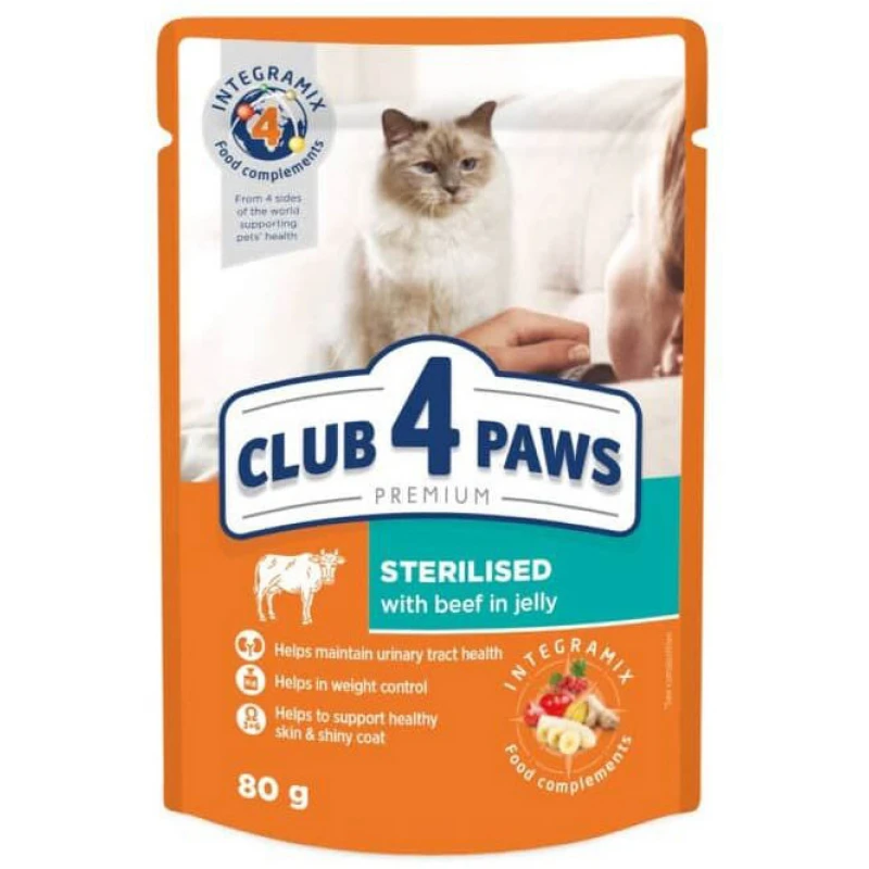 Υγρή τροφή Γάτας Club 4 Paws Sterilized με Βοδινό σε Ζελέ 80g ΓΑΤΕΣ