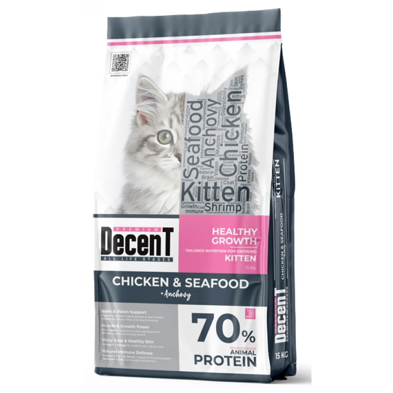 Ξηρά Τροφή Γάτας Decent Kitten Chicken & Seafood 15kg Γάτες