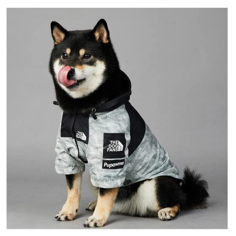 Αδιάβροχο Αντιανεμικό Μπουφάν Σκύλου Denik The Dog Fans 3XL 52cm Γκρι Σκύλοι