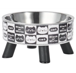 Ανοξείδωτο Μπολ με Ποδαράκια 14cm 200ml Ασπρόμαυρες Γατούλες