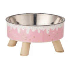 Ανοξείδωτο Μπολ με Ποδαράκια 14cm 200ml για Σκύλους και Γάτες Candy Ροζ
