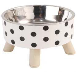 Ανοξείδωτο Μπολ με Ποδαράκια 14cm 200ml για Σκύλους και Γάτες Πουά - Ασπρόμαυρο Ανοξείδωτο Μπολ με Ποδαράκια 14cm 200ml για Σκύλους και Γάτες Πουά - Ασπρόμαυρο
