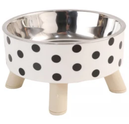 Ανοξείδωτο Μπολ με Ποδαράκια 14cm 200ml για Σκύλους και Γάτες Πουά - Ασπρόμαυρο