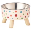 Ανοξείδωτο Μπολ με Ποδαράκια 14cm 200ml για Σκύλους και Γάτες Πουά - Πολύχρωμο