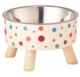 Ανοξείδωτο Μπολ με Ποδαράκια 14cm 200ml για Σκύλους και Γάτες Πουά - Πολύχρωμο