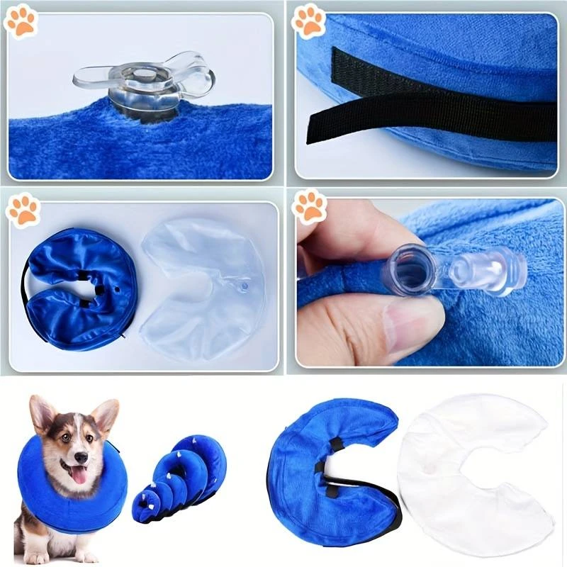 Φουσκωτό Κολάρο Ελισάβετ Denik για Σκύλους XL 48x63cm Μπλε Σκύλοι