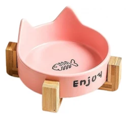 Κεραμικό Μπολ Γάτας με Ξύλινη Βάση Ροζ 15,5cm Κεραμικό Μπολ Γάτας με Ξύλινη Βάση Ροζ 15,5cm