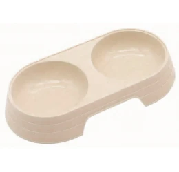 Πλαστικό Διπλό Μπολ Φαγητού και Νερού 23x12x3,8cm Μπεζ