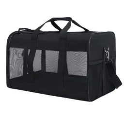 Τσάντα Μεταφοράς Ταξιδιού Denik Σκύλου ή Γάτας με Δίχτυ Μαύρη 48x30x30cm