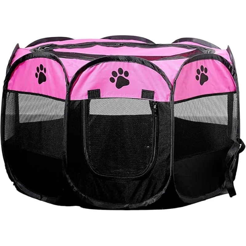 Υφασμάτινο Πάρκο Denik Pets 8 Πάνελς Medium 74x45cm Ροζ Σκύλοι