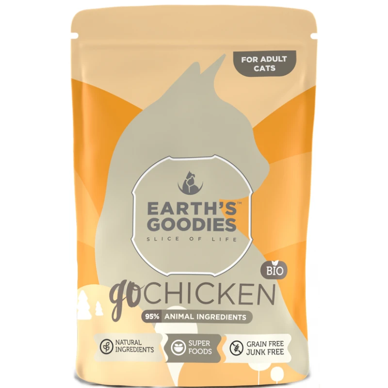 Υγρή τροφή Οργανική Earth's Goodies 85gr με Κοτόπουλο και Superfoods ΓΑΤΕΣ