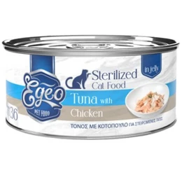 Υγρή Τροφή Γάτας Egeo Cat Sterilized Τόνος με Κοτόπουλο σε Ζελέ 85gr