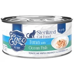Υγρή Τροφή Γάτας Egeo Cat Sterilized Τόνος με Ψάρια Ωκεανού σε Ζελέ 85gr Υγρή Τροφή Γάτας Egeo Cat Sterilized Τόνος με Ψάρια Ωκεανού σε Ζελέ 85gr