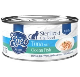 Υγρή Τροφή Γάτας Egeo Cat Sterilized Τόνος με Ψάρια Ωκεανού σε Ζελέ 85gr Υγρή Τροφή Γάτας Egeo Cat Sterilized Τόνος με Ψάρια Ωκεανού σε Ζελέ 85gr