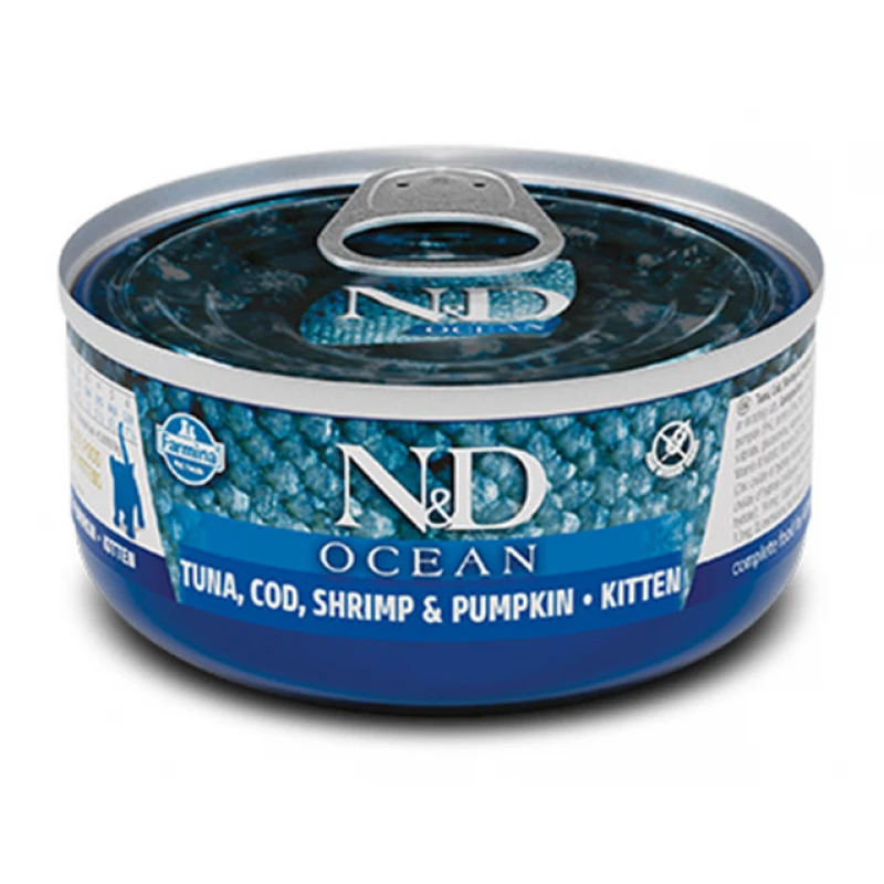 N&D Cat Tuna, Cod, Shrimp & Pumpkin Kitten Wet Food 70gr Γάτες