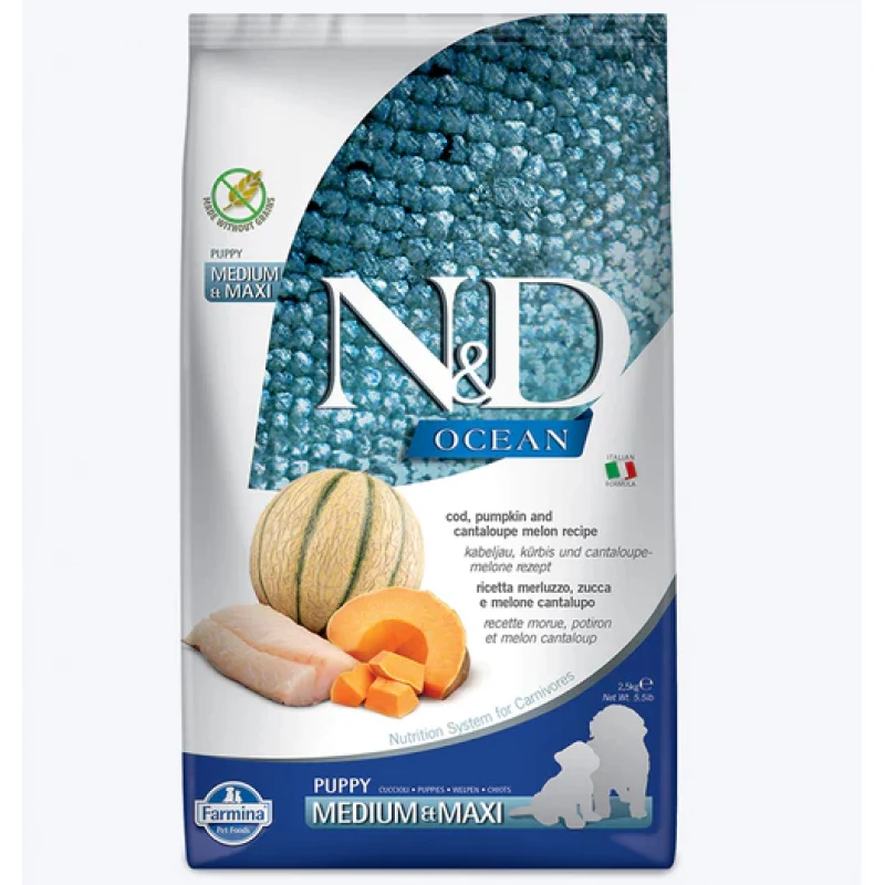 N&D Ocean Codfish Pumpkin & Cantaloupe Melon Puppy Medium & Maxi 2,5kg ΣΚΥΛΟΙ