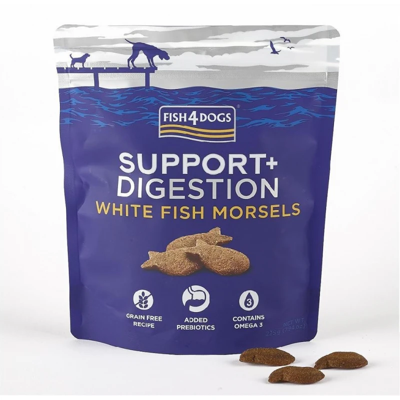 Fish4dogs Support Digestion Λιχουδιές Σκύλου με Μπουκιές Λευκού Ψαριού 225g ΣΚΥΛΟΙ