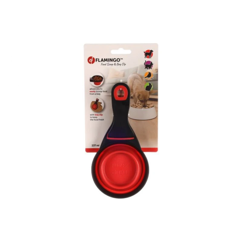 Μπολ Φαγητού & Νερού για Σκύλους και Γάτες Flamingo Food Scoop with Bag Clip Red / Black με Κλιπ για Σακούλα 237ml ΣΚΥΛΟΙ