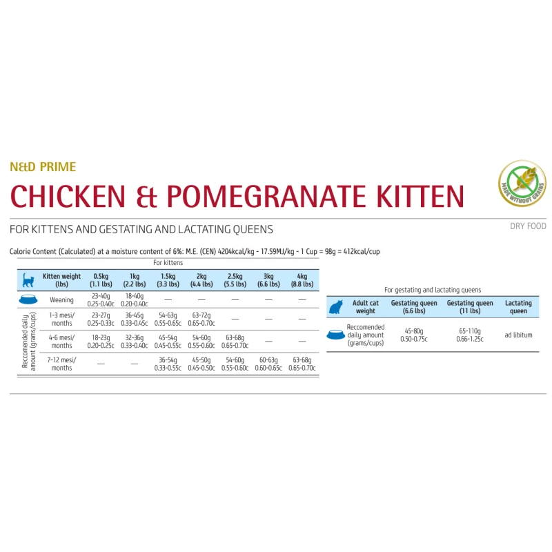 N&D Prime Cat Grain Free Chicken & Pomegranate Kitten 1,5kg Γάτες
