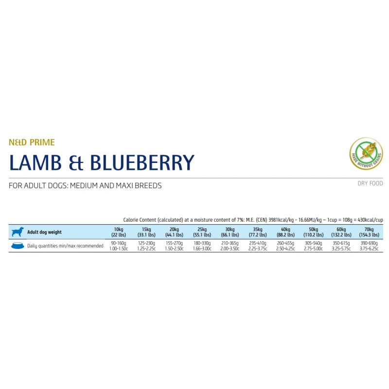 N&D Prime Lamb & Blueberry Adult Medium & Maxi 12kg Σκύλοι