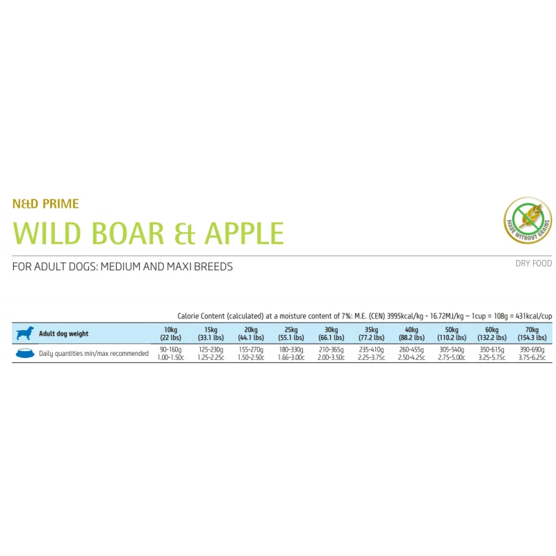 N&D Prime Wild Boar & Apple Adult Medium & Maxi 12kg Σκύλοι