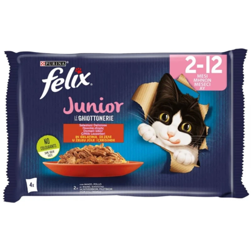 Felix Junior AGAIL Πολυσυσκευασία 4x85gr με Βοδινό και Κοτόπουλο Γάτες