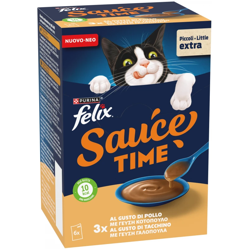 Felix Sauce Time Πολυσυσκευασία σε Σάλτσα με Κοτόπουλο και Γαλοπούλα 6x40gr Γάτες
