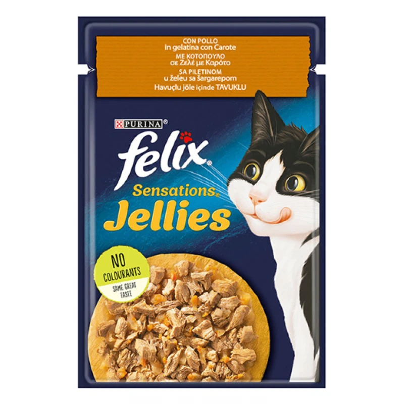 Felix Sensations Jellies 85gr με Κοτόπουλο & Καρότα Γάτες