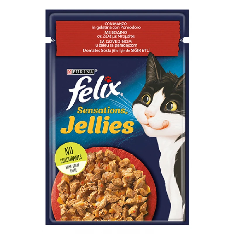 Felix Sensations Jellies 85gr με Βοδινό & Ντομάτα Γάτες