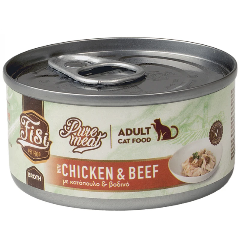 Fisi Pure Meat Cat Adult Κοτόπουλο & Βοδινό σε Ζωμό 80gr Γάτες Fisi Pure Meat Cat Adult Κοτόπουλο & Βοδινό σε Ζωμό 80gr Γάτες
