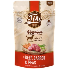 Pouch Σκύλου Fisi Dog Adult Βοδινό, Καρότο & Αρακάς σε Σάλτσα 130gr