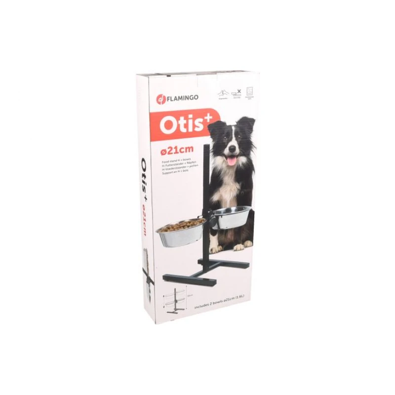 Διπλό Μπολ Flamingo Otis με Πτυσσόμενη Βάση 2x21cm 1,5L Σκύλοι