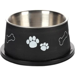 Μπολ Ανοξείδωτο Flamingo Long Eared Kena 640ml Μαύρο για Σκύλους με Μακριά Αυτιά