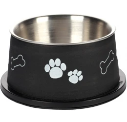 Μπολ Ανοξείδωτο Flamingo Long Eared Kena 640ml Μαύρο για Σκύλους με Μακριά Αυτιά