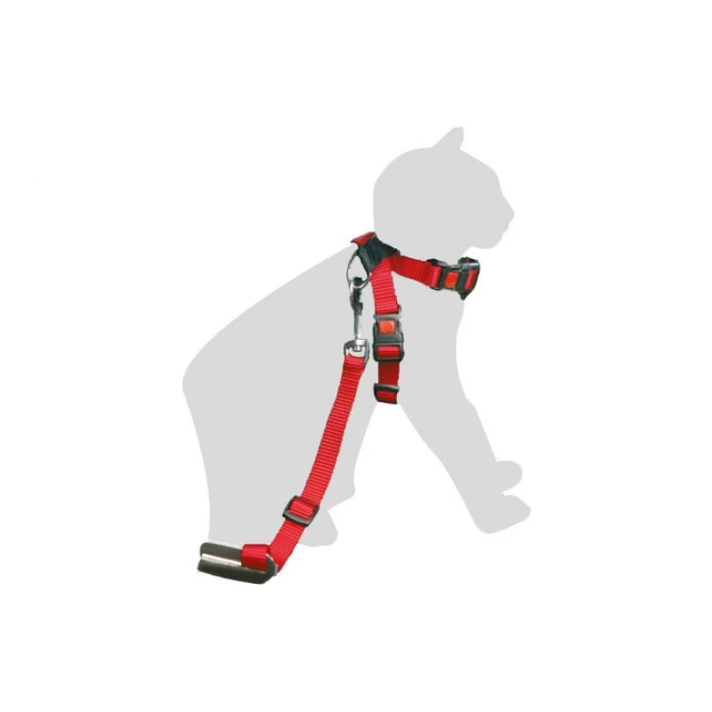 Σαμαράκι Γάτας με Λουράκι / Ζώνη Ασφαλείας Flamingo 1,5cm Κόκκινο Γάτες