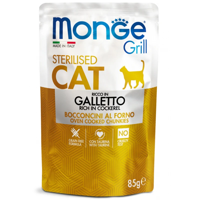 Υγρή Τροφή Γάτας Monge Grill Cat Sterilised Rich in Cockerel 85gr ΓΑΤΕΣ